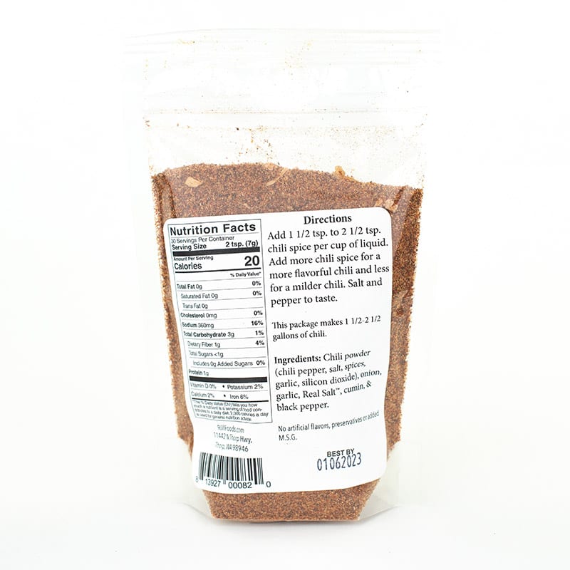 Chili Seasoning Package Back