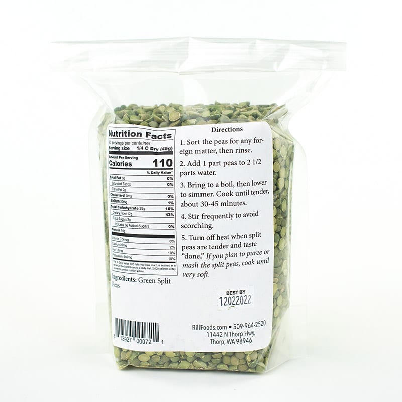 Dried Green Split Pea Package Back