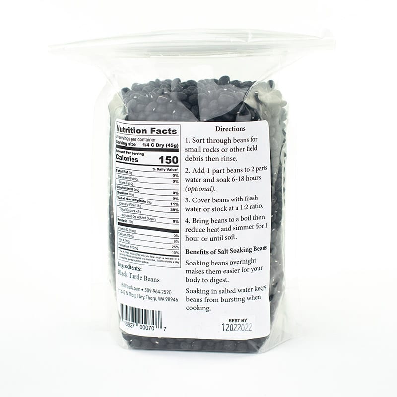 Dried Black Beans Package Back