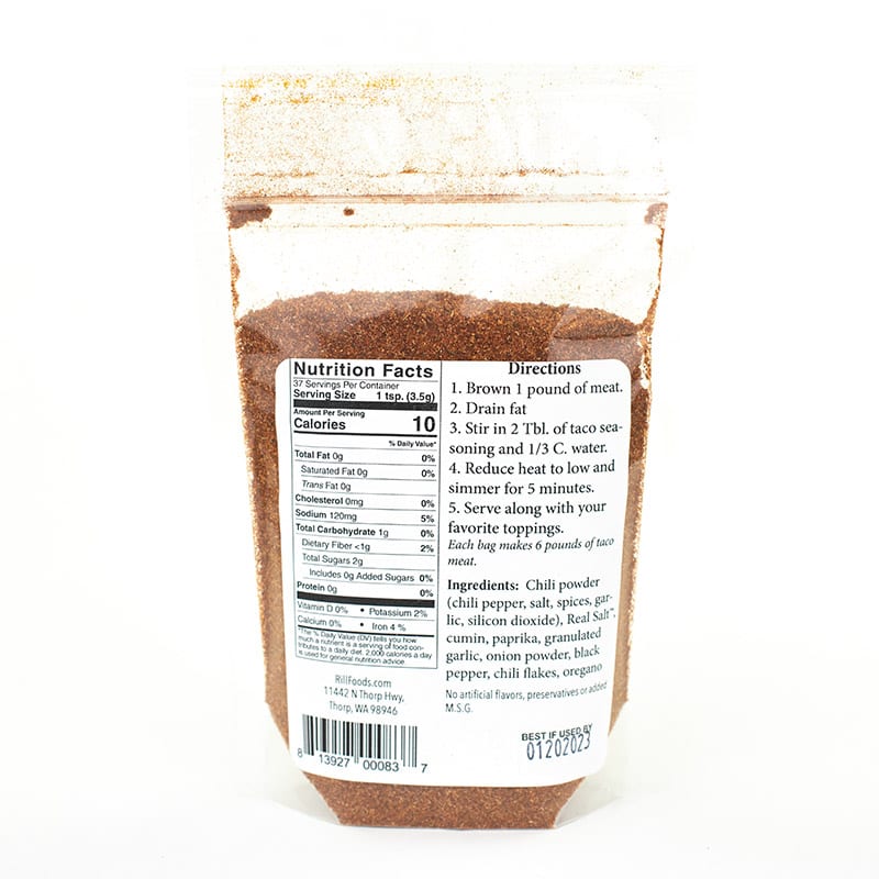 Taco Seasoning Mix Package - Back