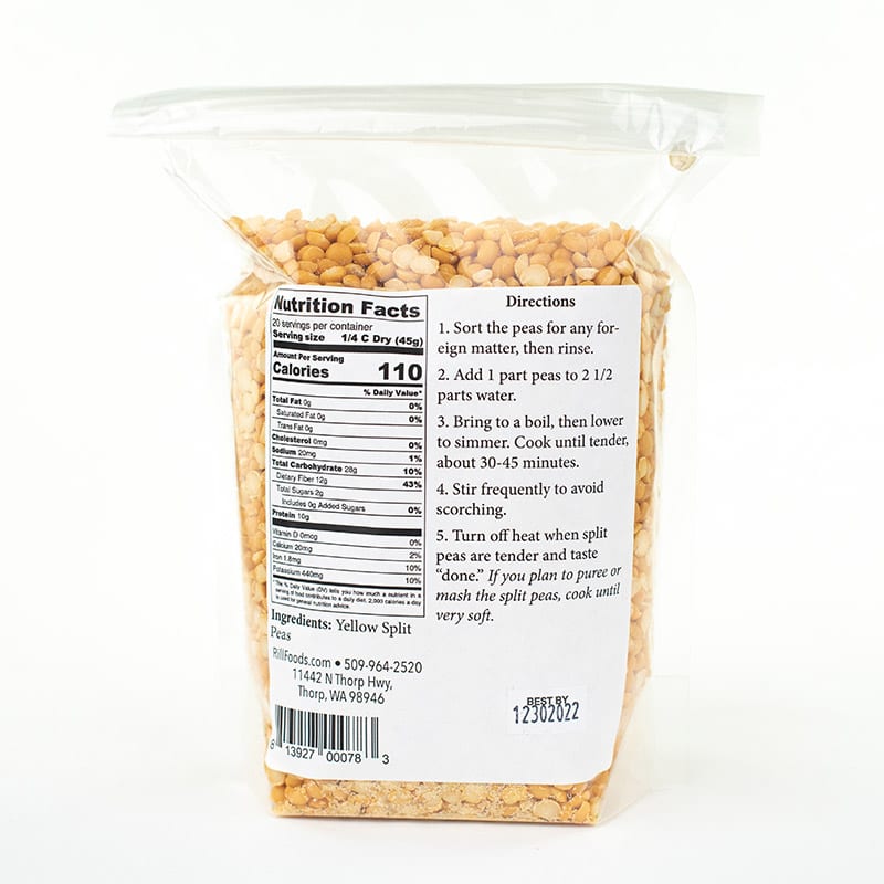 Dried Yellow Split Pea Package - Back