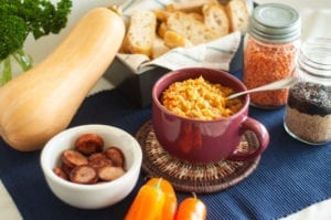 a bowl of Lion's Den Red Lentil soup ready to enjoy!